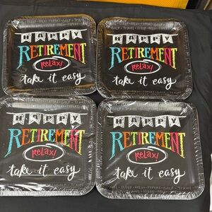 Happy Retirement Party Plates - Black and Multicolor 32 total 9 1/8 inch plates